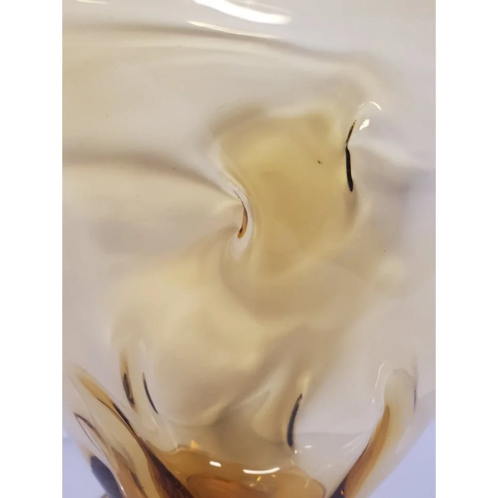 Vintage Amber Glass Vase Silver Brook Art Glass Dimpled Vase MCM
